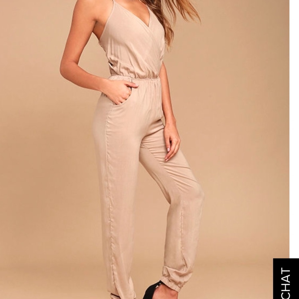 Tan V Neck Jumpsuit